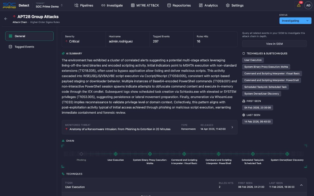Attack Chains investigation view