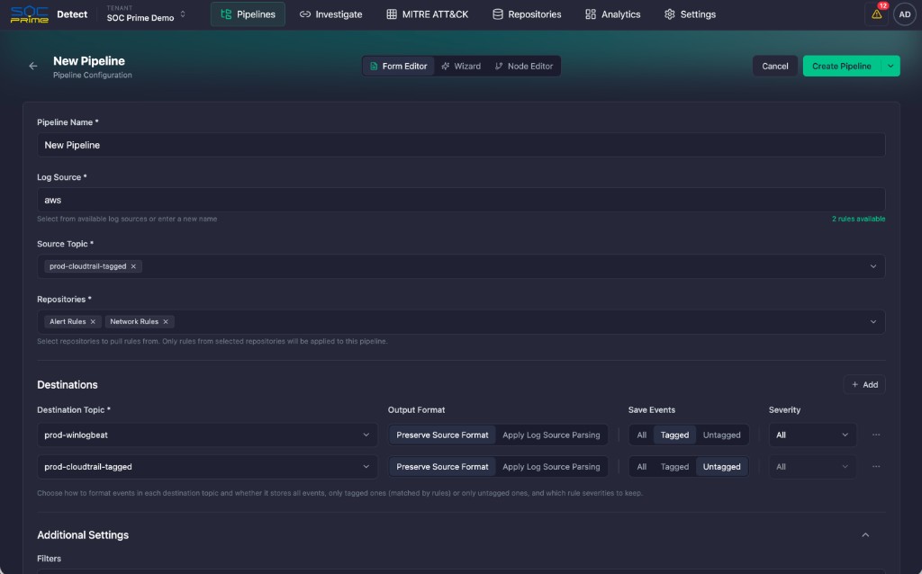 Smart routing pipeline configuration