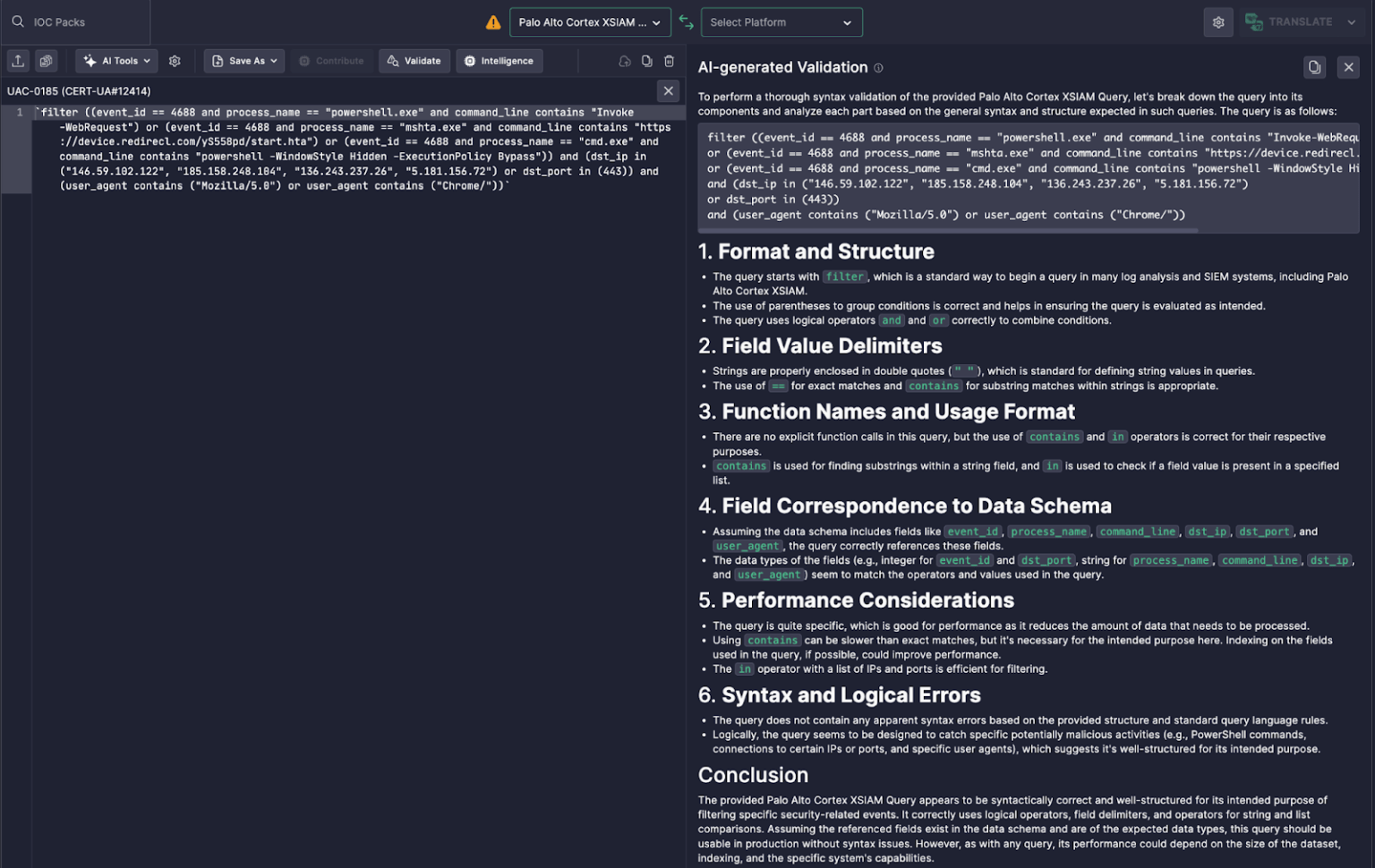 Query Builder Cortex AI-Powered Query Validation for Cortex XSIAM Detection | SOC Prime