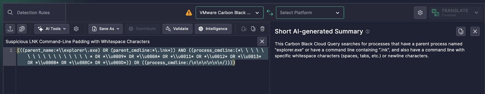 Detecting Suspicious LNK Whitespace Obfuscation in Carbon Black with Uncoder AI