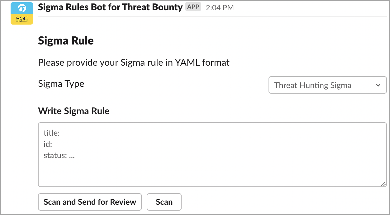 Create a new rule via the Sigma Rules Bot for Threat Bounty